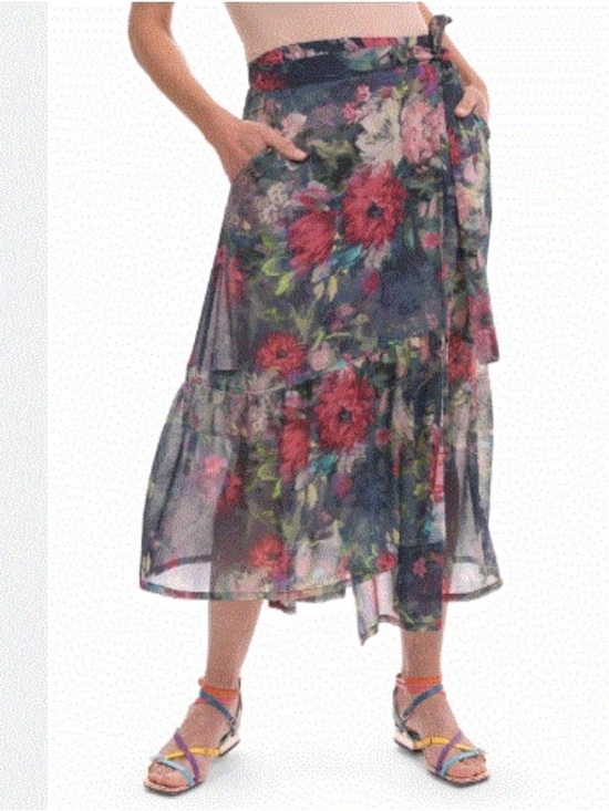 Alembika Dresses & Skirts - NWT Alembika Floral Tie-Waist Chiffon Midi Skirt - Navy Floral